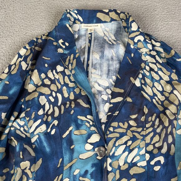 Coldwater Creek Jacket Womens PXL Petite Blue Linen Blend One Button Coat - Picture 3 of 10